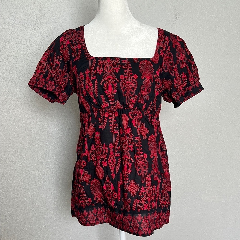 H&M Short Sleeve Baby Doll Blouse Size 8 Red/Black